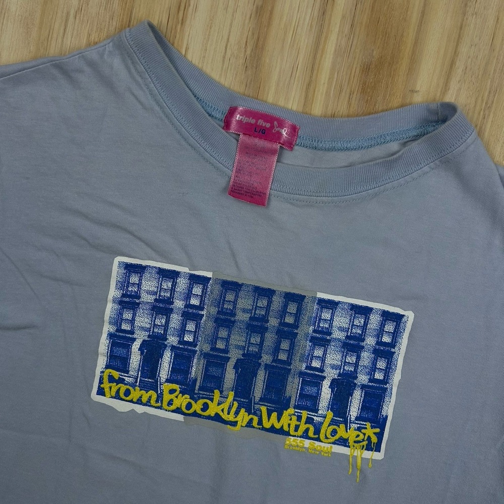 Vintage Triple Five Soul NYC Baby T Shirt Graffiti Blue Large Short Sleeve Women